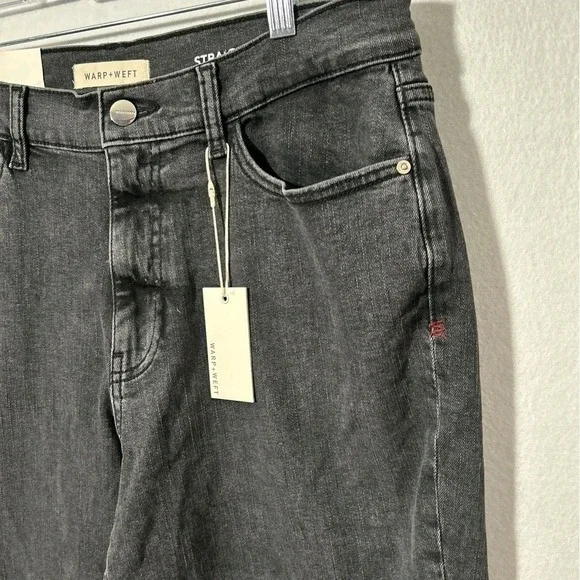 Warp + Weft Straight High Rise Women's Jeans Size 14/32 Charcoal Wash Split Hem - Picture 2 of 6